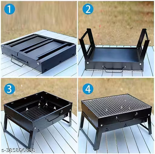 Barbecue Grills - Foldable Charcoal Barbeque Grill With 10 Skewers, 2 Spatula & 1 Air Blower