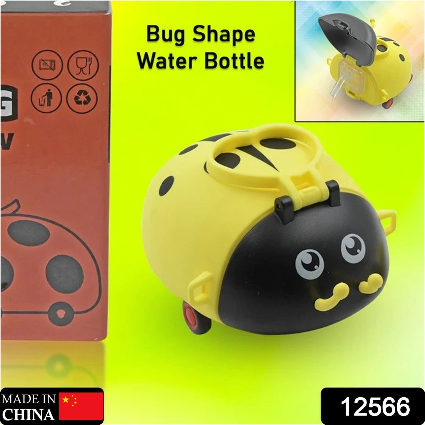 Cute Plastic Bug Shape Water Bottle with adjustable shoulder strap, 4 wheel & Straw, portable drinking cup Water Bottle For Kids | Water Bottle | Return Gift For Kids | Water Bottle With Straw | School Kinds Water Bottle (1 Pc) - Springkart 