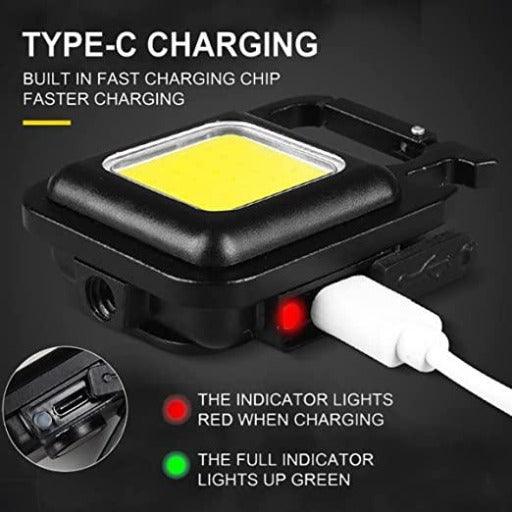 Mini LED COB Flashlight, Keychain Light, 500 Lumen Rechargeable Flashlights, 4 Light Modes Portable Pocket Light with Folding Bracket Bottle Opener for Camping Emergency Fishing - Springkart 