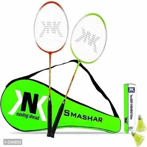 Aluminum Badminton Racket Set of 2 with Nylon Shuttles 6 Pcs with Full-Cover Badminton Kit ()