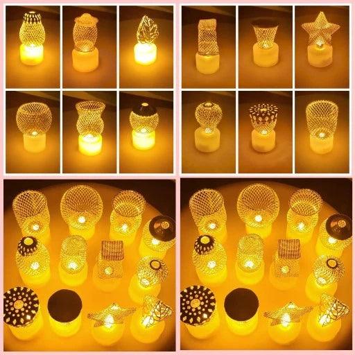 12 Different Design Candel , Diya Mini LED Candles | LED Tealight Candle Candle (Gold, Pack of 12) - Springkart 