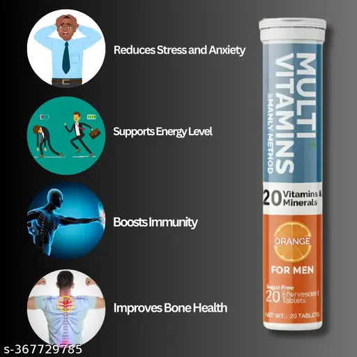 Complete Multivitamin Tablets – 20 Essential Vitamins & Minerals with Calcium, Selenium & Magnesium | Boosts Immunity, Energy & Wellness | Effervescent Orange Flavor | 20 Tablets for Men & Women