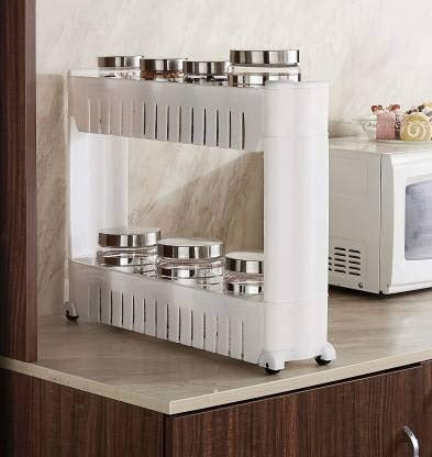 Multipurpose 2 Layer Slim Side Space Saving Storage Organizer Rack Shelf - Springkart 