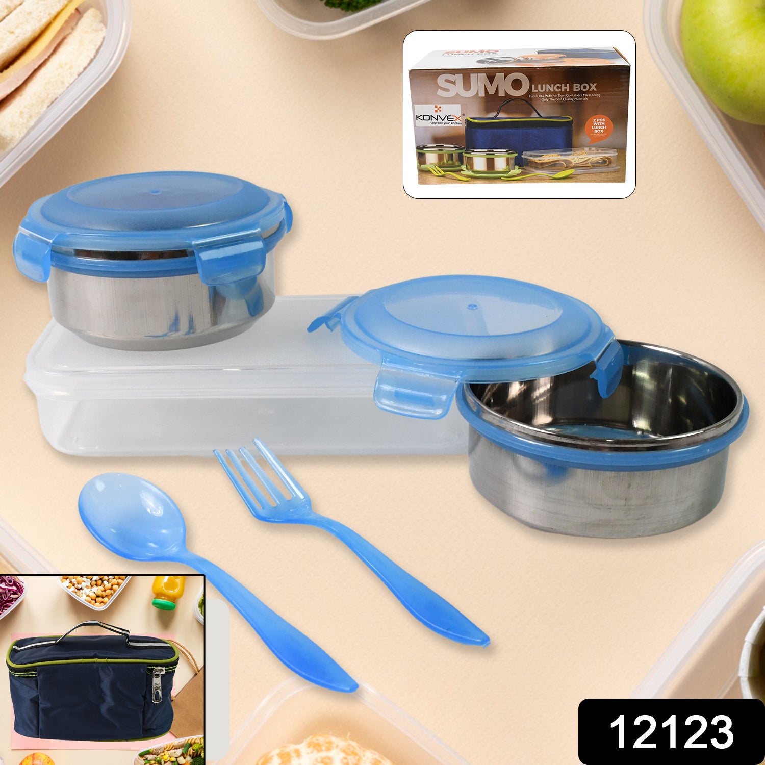 Sumo Lunch Box With Lunch Bag Plastic Lunch Box Plastic Spoon Fork (2 Pc Set With Lunch Box) - Springkart 