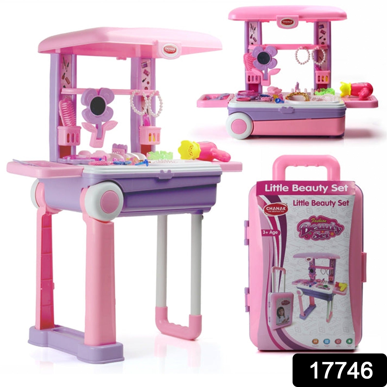 Big Beauty Set Suitcase On Wheel, The Ultimate Beauty Set On Wheels for Girls, Makeup Kit is Easy to Clean & Use, Portable Beauty Set with 25 Pieces for 3 Years BIS Approved. (Beauty Set Trolley) - Springkart 