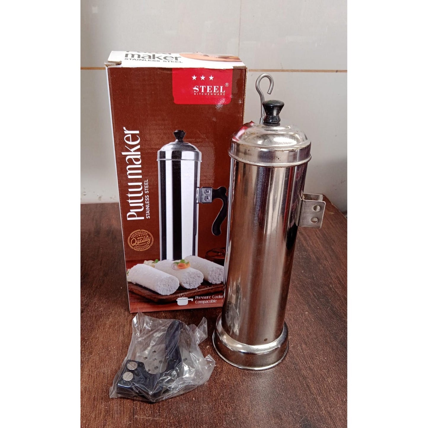 Puttu Maker Set with Steamer Plate & Pressure Cooker Top, Stainless Steel - Springkart 