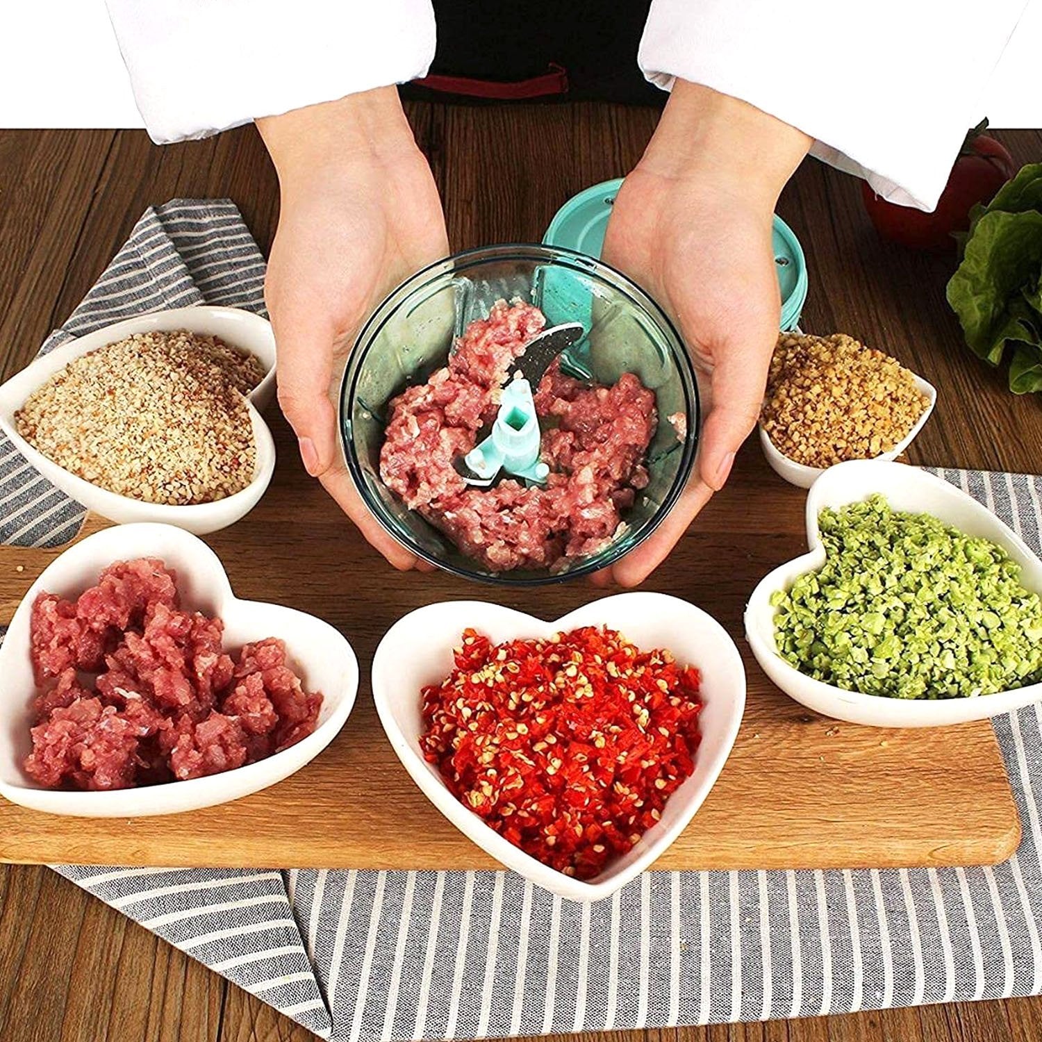 2065 6 Blade 2in1 Manual Food Chopper Compact Powerful Hand Held Vegetable Chopper (1000ml) - Springkart 