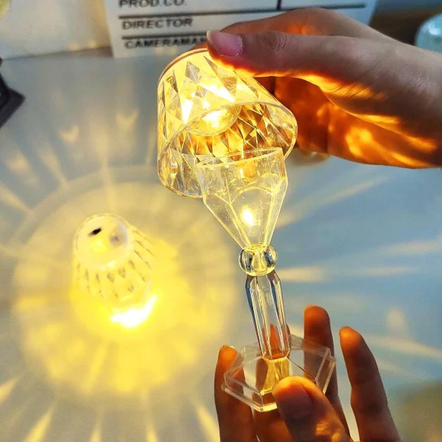 6610 2in1 Transparent Mini Crystal Table Lamp With Reflection Light - Springkart 