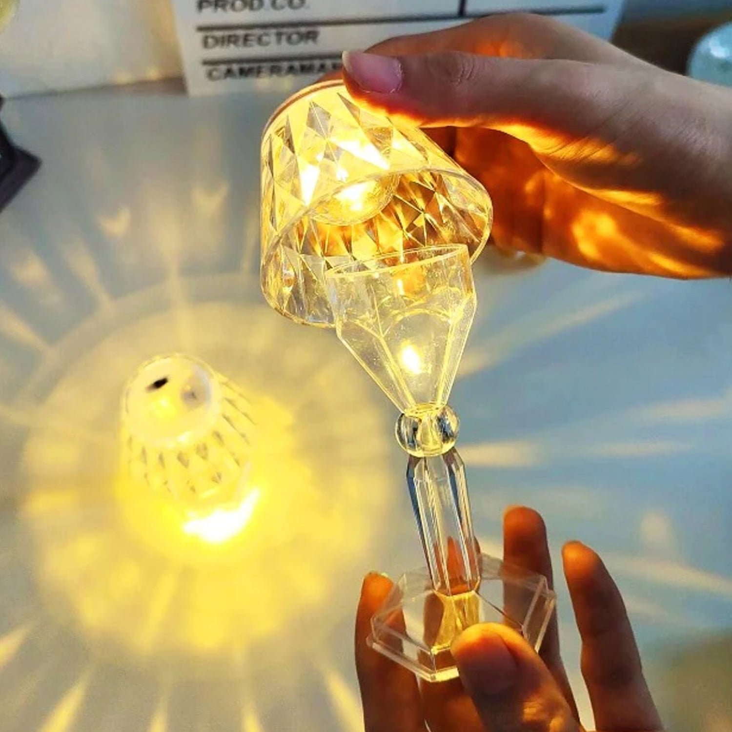 6610 2in1 Transparent Mini Crystal Table Lamp With Reflection Light - Springkart 