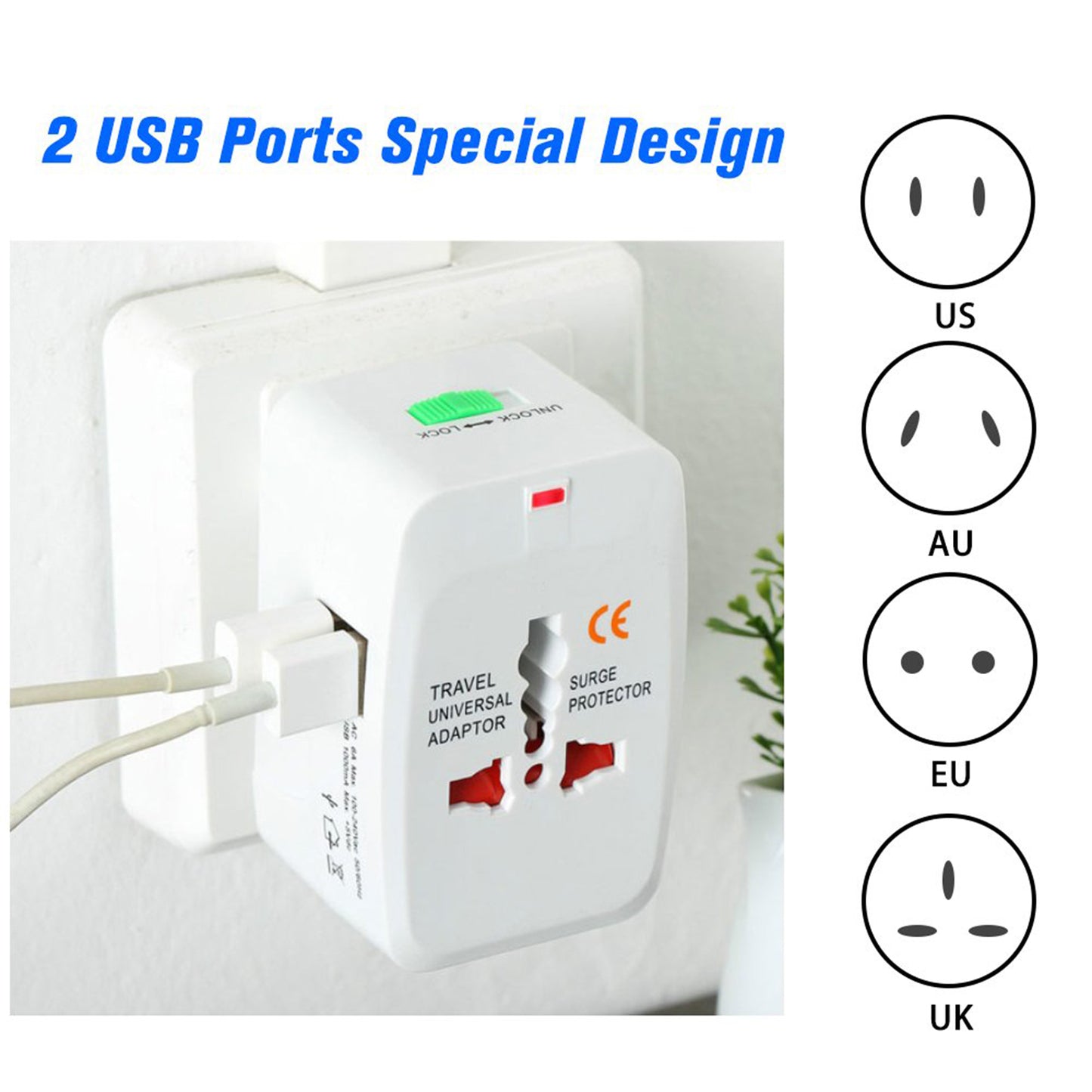 12671 All-in-one Universal Worldwide Travelling Ac Adaptor Plug (Au  Uk  Us  Eu) International Power Charger Electric Usb Power Plug Socket Adapter Converter (1 Pc)