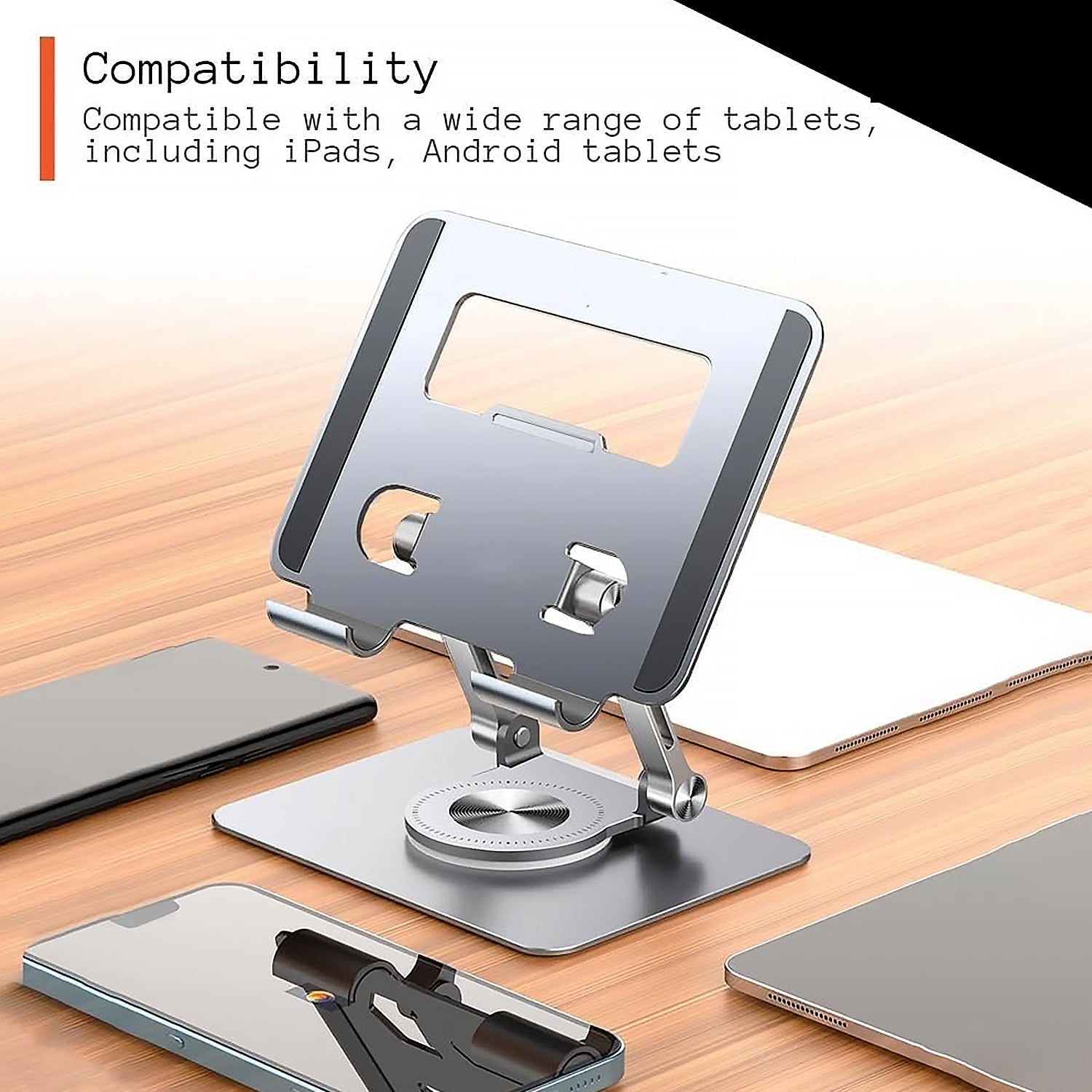 Aluminum Alloy 360°Rotating Bracket, Adjustable Tablet Stand, Portable Foldable Ergonomic Tablet Support - Springkart 