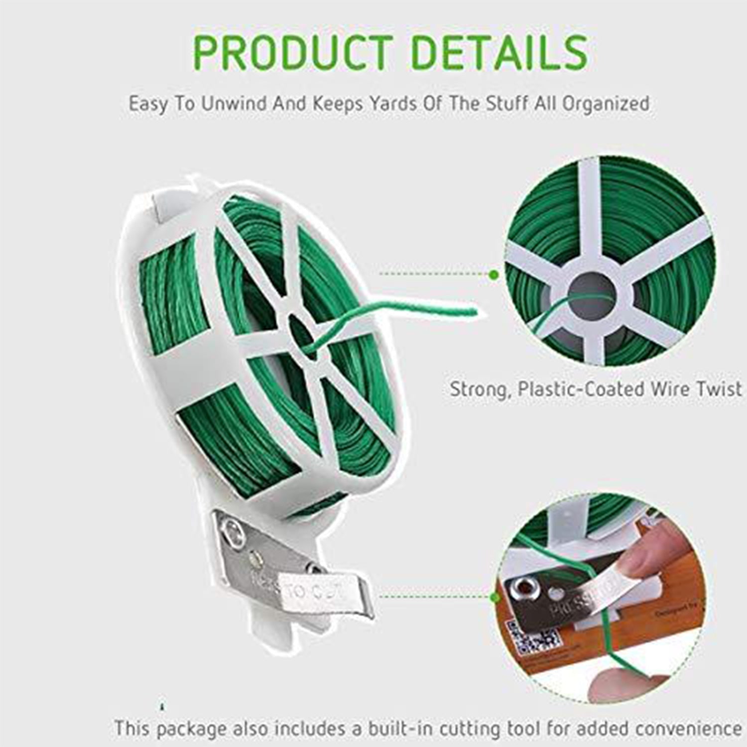 Plastic Twist Tie Wire Spool With Cutter For Garden Yard Plant 50m (Green) - Springkart 