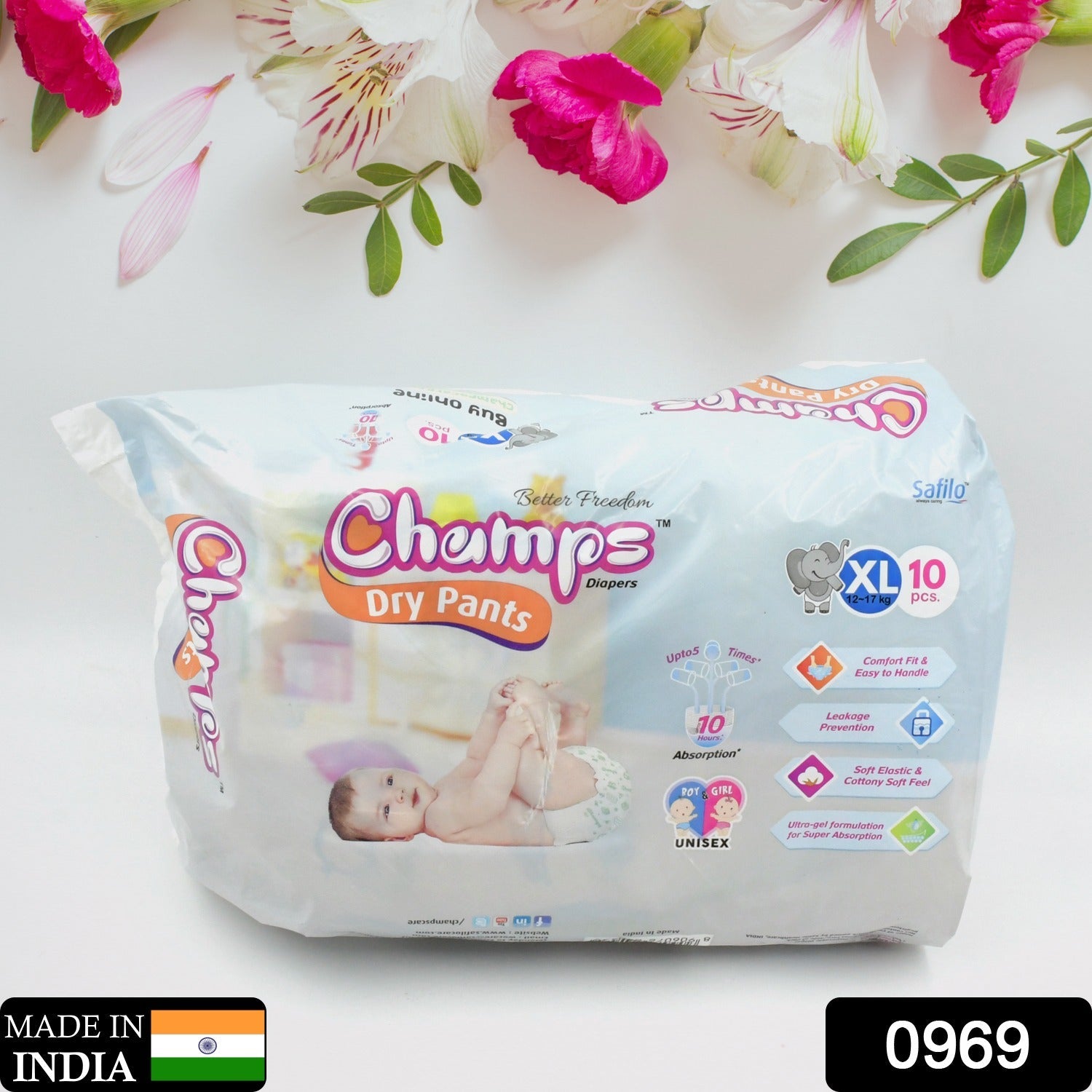 Champs Soft & Dry Baby Diaper Pants (XL, 10 Pcs): Leakproof Comfort - Springkart 