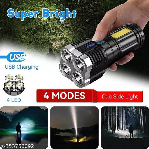 Rechargeable USB 4 LED Torch light Flash Light Emergency torch light 800 Lumens Spotlight with Power bank Waterproof Handheld Flashlight - Springkart 