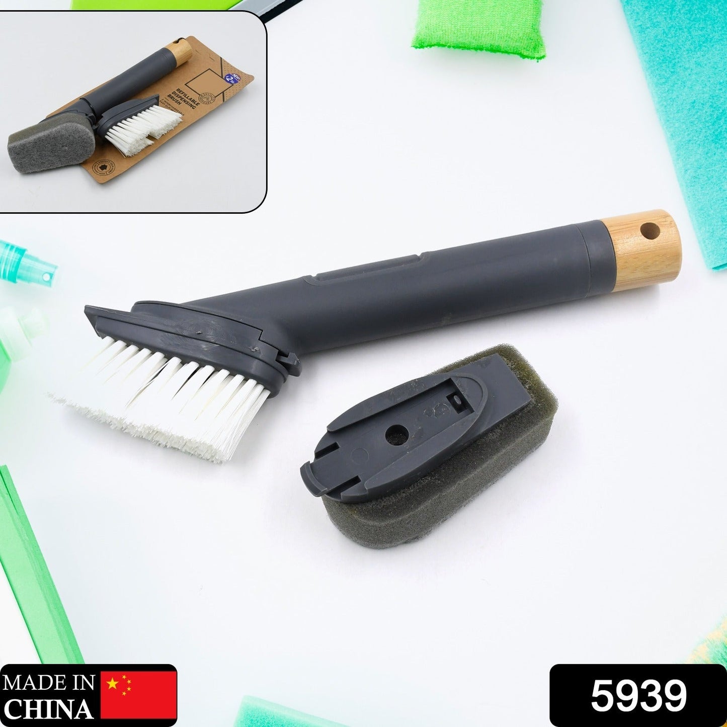 Cleaning Brushes Set, Scrub Brush Bathroom Brush, Long Handle Liquid Dispenser Pot Washing Brush - Springkart 
