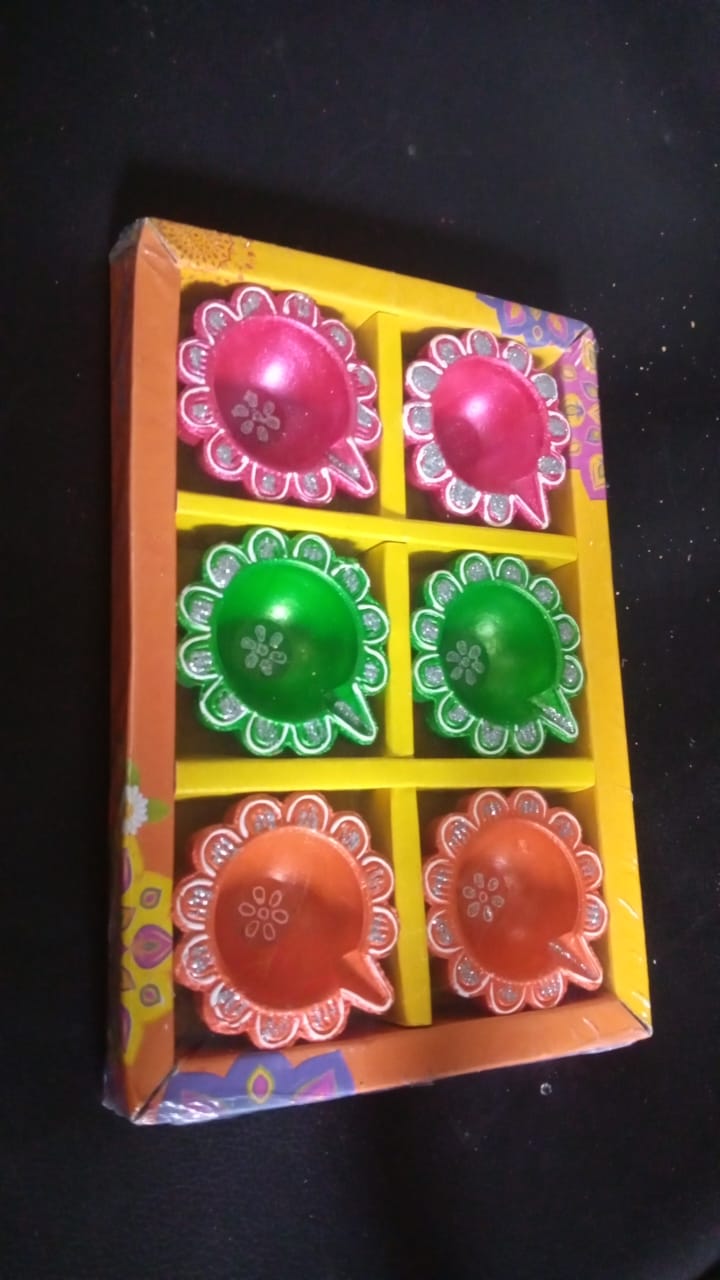 Decorative Hand Painted Clay Puja Diya for Diwali Handmade Diya (6 Pcs Set) - Springkart 