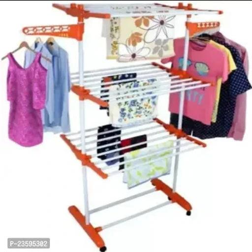 Useful Steel, Plastic Floor Cloth Dryer Stand Double Poll Three Tier Strong Cloth Rack