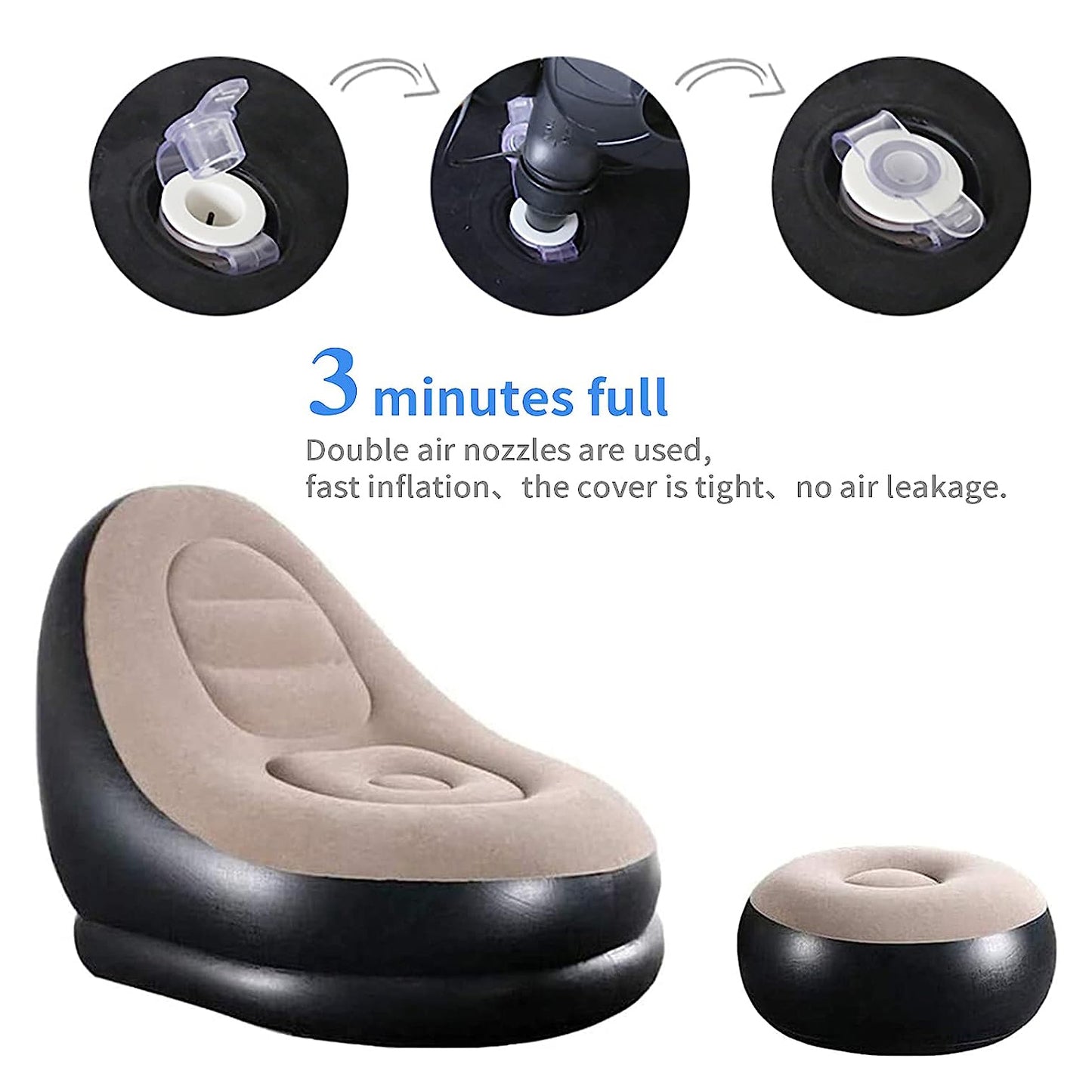 8062 Inflatable Sofa Lounge Chair Ottoman Blow Up Chaise Lounge Air Sofa Indoor Flocking Leisure Couch For Home Office Rest Inflated Recliners Portable Deck Chair For Outdoor Travel Camping Picnic.