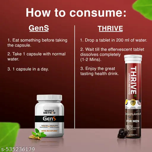 COMBO PACK GENS Capsule(10 CAPSULE)"  Thrive (20tab) for Men’s Health – Ayurvedic & Fast-Acting Formula