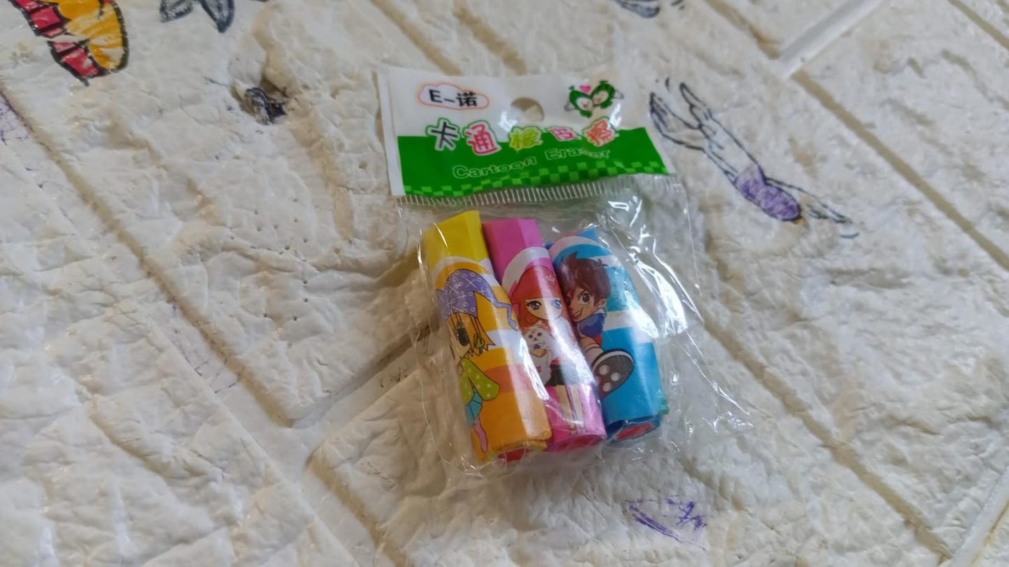 Lipstick Style Rubber Eraser for Return Gift, Lipstick Shape Non-Toxic Eraser for Kids, 3D Stationary for Birthday Return Gift (3 Pc Set) - Springkart 
