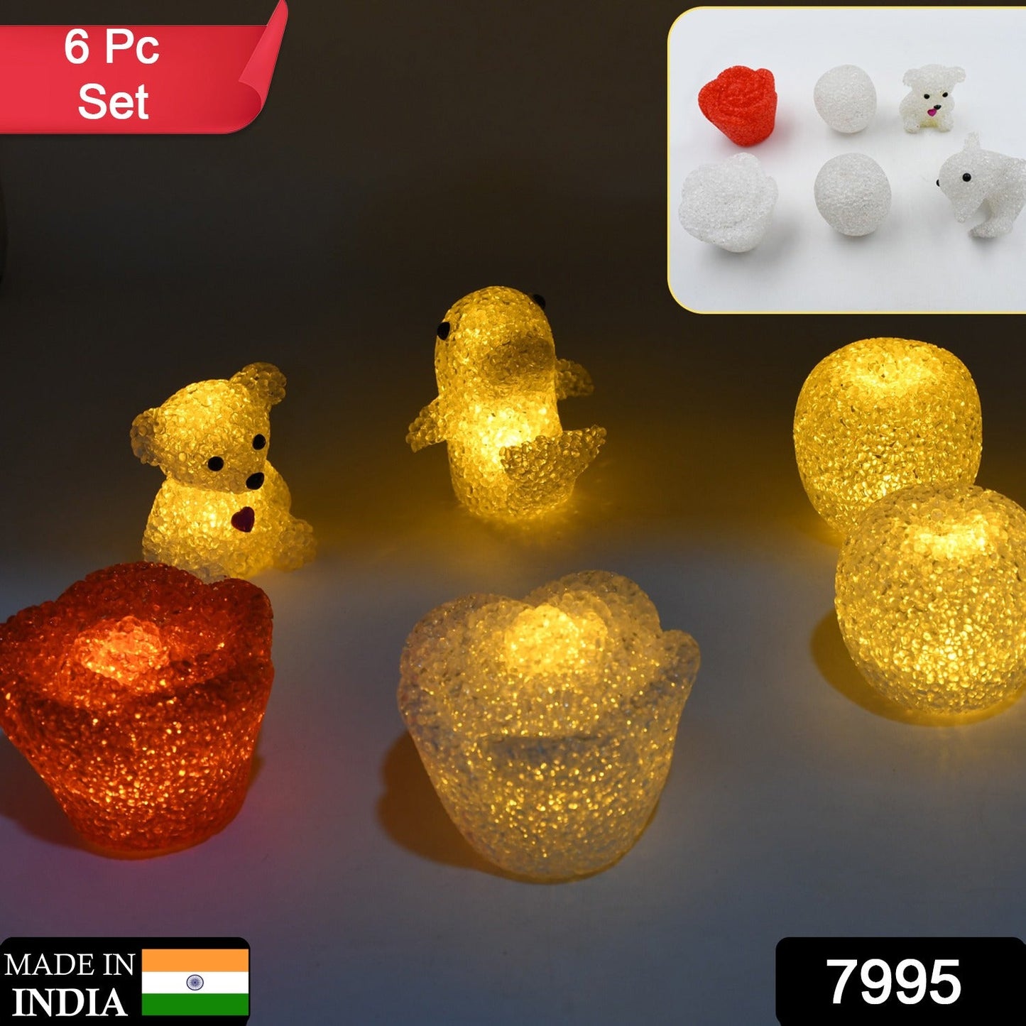 MULTI SHAPE SMALL LIGHT LAMPS LED SHAPE CRYSTAL NIGHT LIGHT LAMP (6 PC SET) - Springkart 