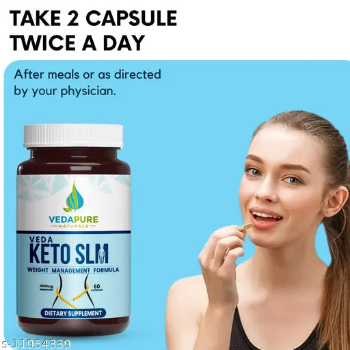 VEDAPURE Naturals VEDA Keto Slm Weight Management Weight Loss Supplement with Garcinia Cambogia, African Mango,Green Coffee Helps in Fat Cutter, Fat Loss, Belly Fat,Slim Body Shape,Natural Weight Loss,Zero Figure,Slimming, Keto-slim,1000mg 60 Capsules (Pa