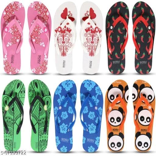 SOSU Multicolor Printed Thong Flip-flops For Women - Pack of 6 - Springkart 