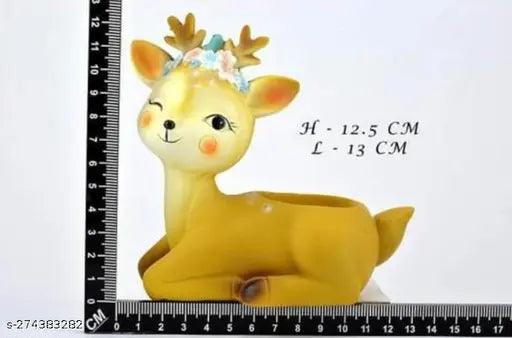 Pot Animal Deer Shape with Artificial Plants Set of 1, Yellow