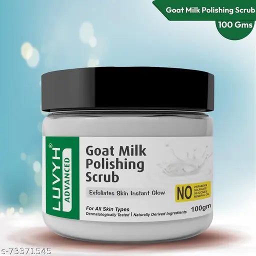 Luvyh Goat Milk Polishing Scrub (100g) for Skin exfoliating Instant Glow, Fairness for All Skin Types No Parabens, No Mineral Oil, No Sulphate, No Silicone