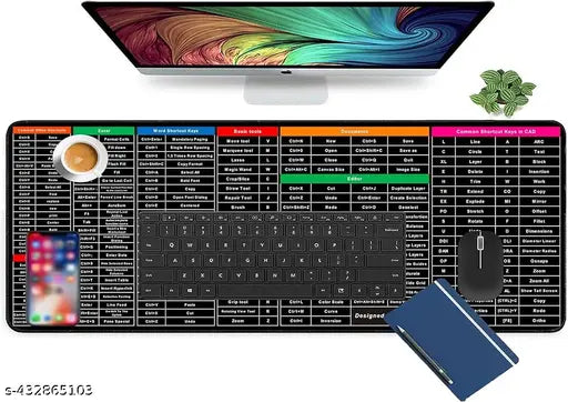 Quick Key Anti Slip Keyboard Mat Keyboard Shortcuts Large Mouse Mat (900x400x3mm)