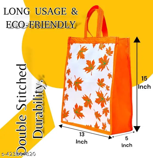 Autumn theme Reusable Grocery Shopping Bag With Handle|Goodies Bag Pack of 20 Grocery Bags (White)