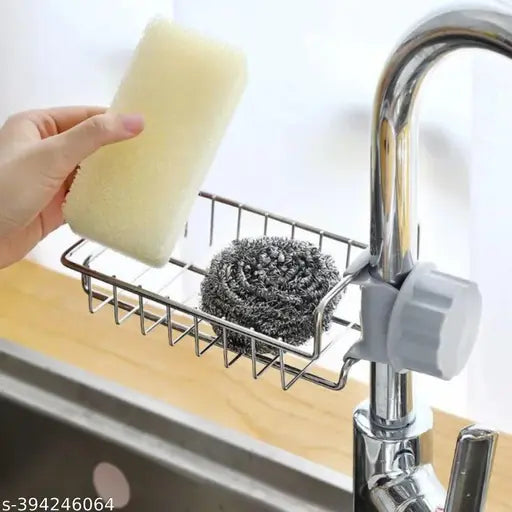 kitchen Sink Organizer Faucet Sponge Holder Caddy Universal organizer, stainless steel heavy duty thickening hanging drain rack for scrubbers, soap, bathroom, detachable no suction cup soap holder for kitchen sink