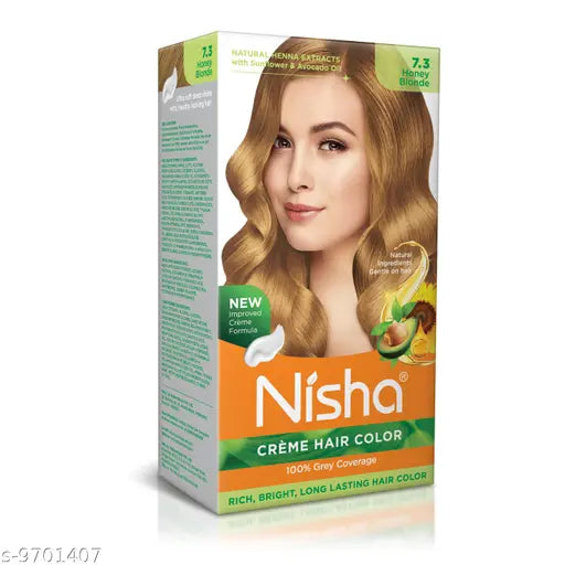 Nisha Cream Hair Color Rich Bright Long Lasting Hair Colouring For Ultra Soft Deep Shine 100% Grey Natural Herbs 150gm (Honey Blonde ,Pack of 1)