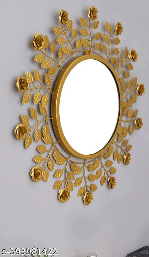 METALMASTERY Rose Stems & Leaves Decorative Mirror - Add a Touch of Glamour to Your Space (Gold)