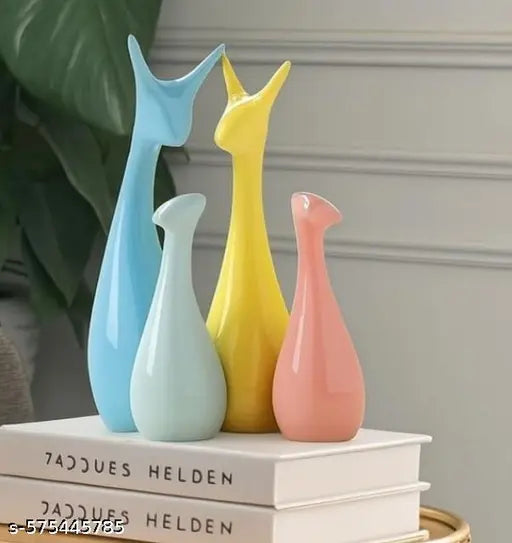 Lucky Deer Family Set | Family of Four Statues Matte Finish Ceramic Sculptures | Home Decoration | Figurine Accessories | Art Gifts | Crafts Pack of 4