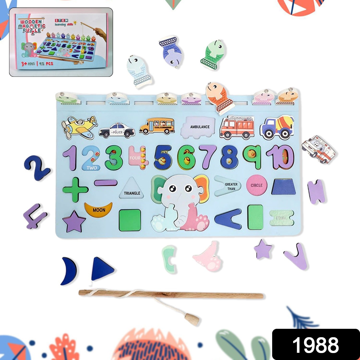 Wooden Number Puzzle Match Board And Magnetic Rod - Springkart 