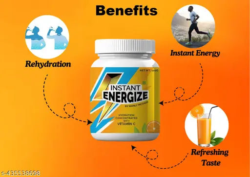 Instant Energy & Hydration Orange Flavour Glucose - Energize Re-hydration Powder with Vitamin C (200 Grams) ORS