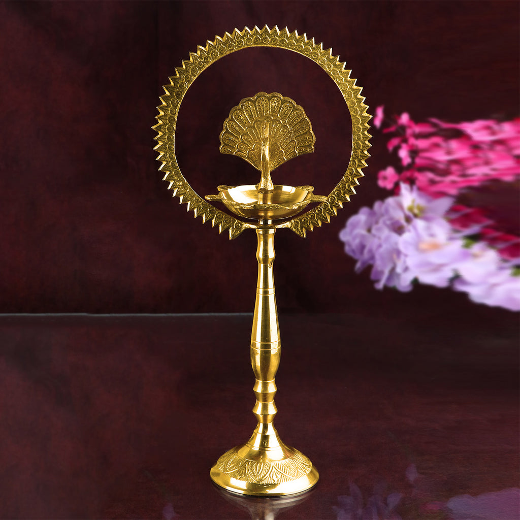 9 Inch Pure Brass Mor Kiran Standing Diya