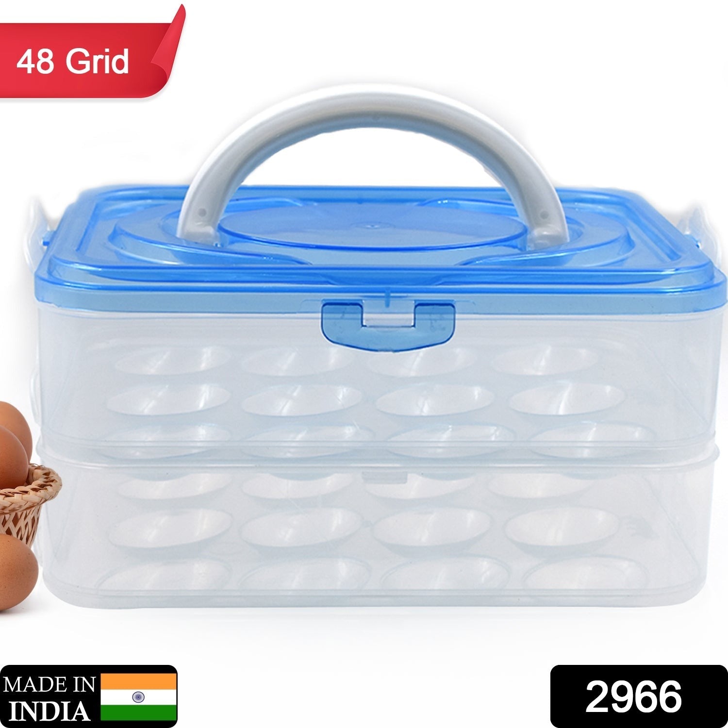Double Layer Premium 48 Grid Egg Storage Box for Egg Storage Container - Springkart 
