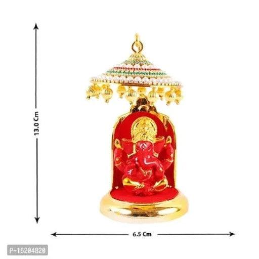 Gold plate Ganesh Idol Statue for Car Dashboard with Umbrella Office Table study Table Showpices