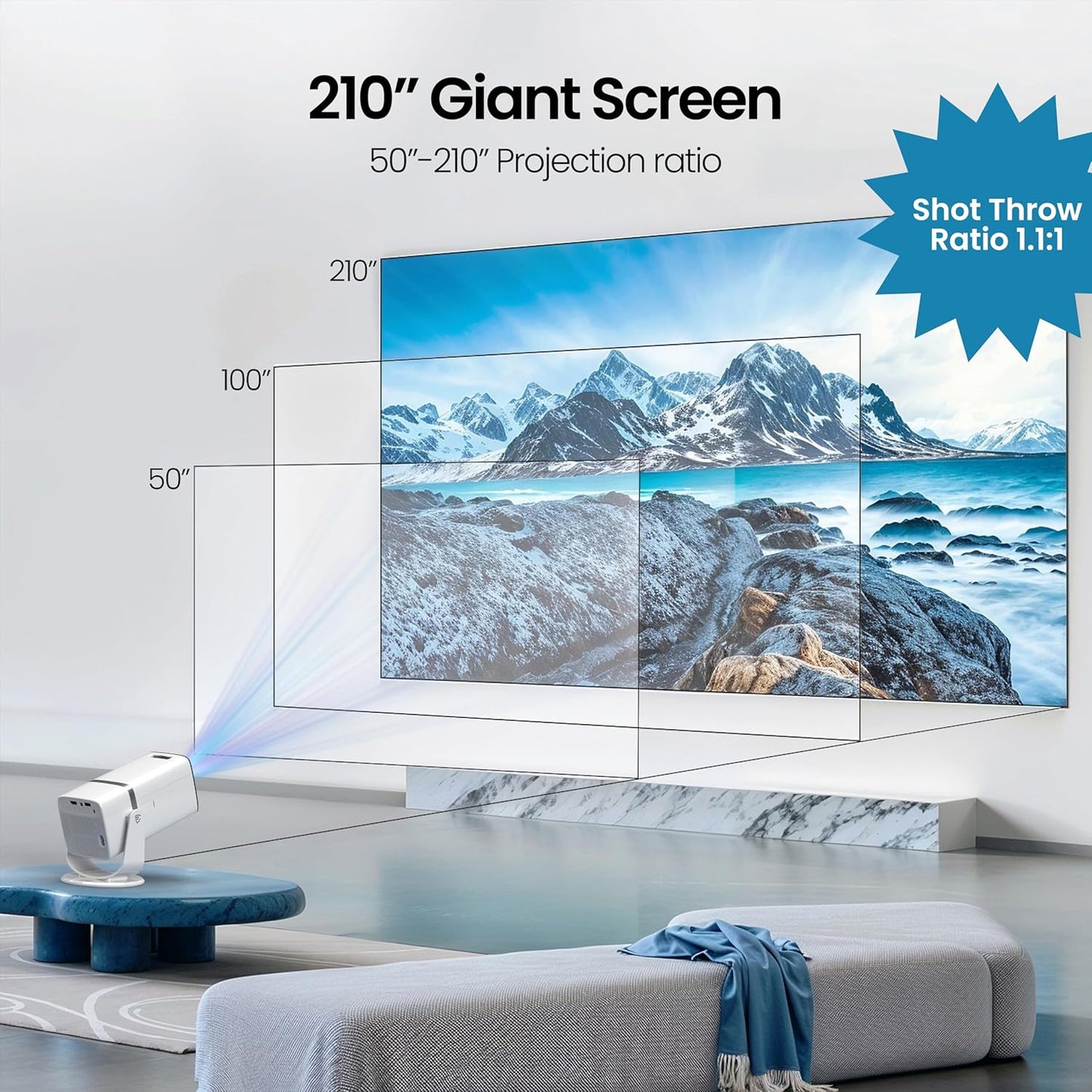 E GATE Atom 3X | Real Full HD 1080p Native, 13.0 Automatic Android Projector | 300 ISO | Rotatable Design | 4K HDR Support | Inbuilt Netflix, Prime | ARC-HDMI, USB, Wifi-6, BT, Screen Mirroring, Egate