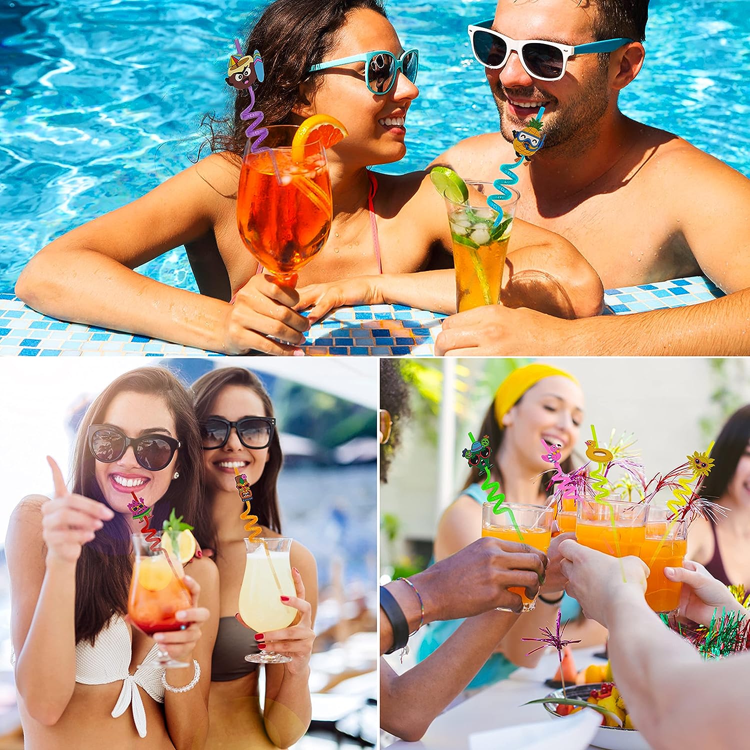 Plastic Straws Reusable Drinking Straws (4 pc Set / Mix design) - Springkart 