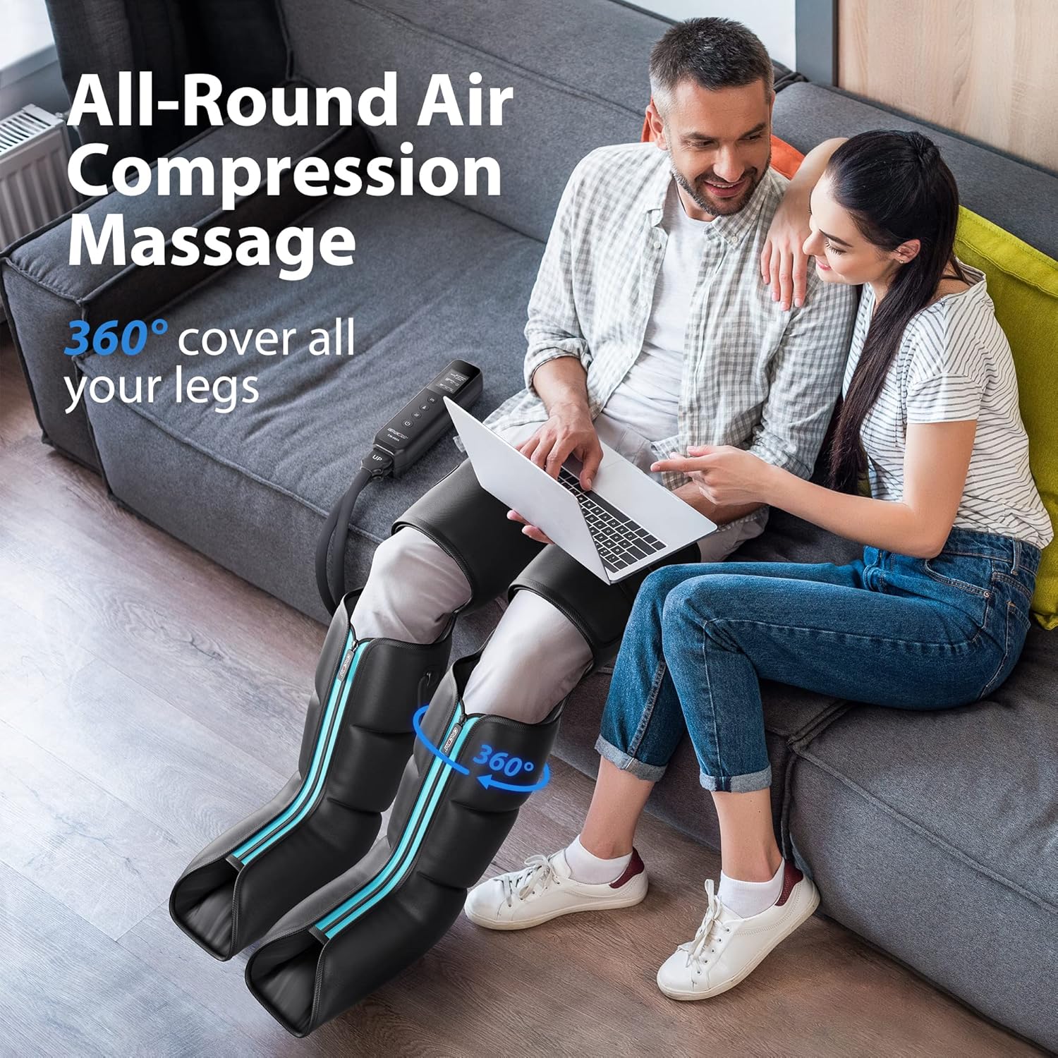 CINCOM Leg Massager Upgraded Foot Calf Thigh Massager With Heat And Compression For Circulation And Pain Relief,Corded Electric,Black