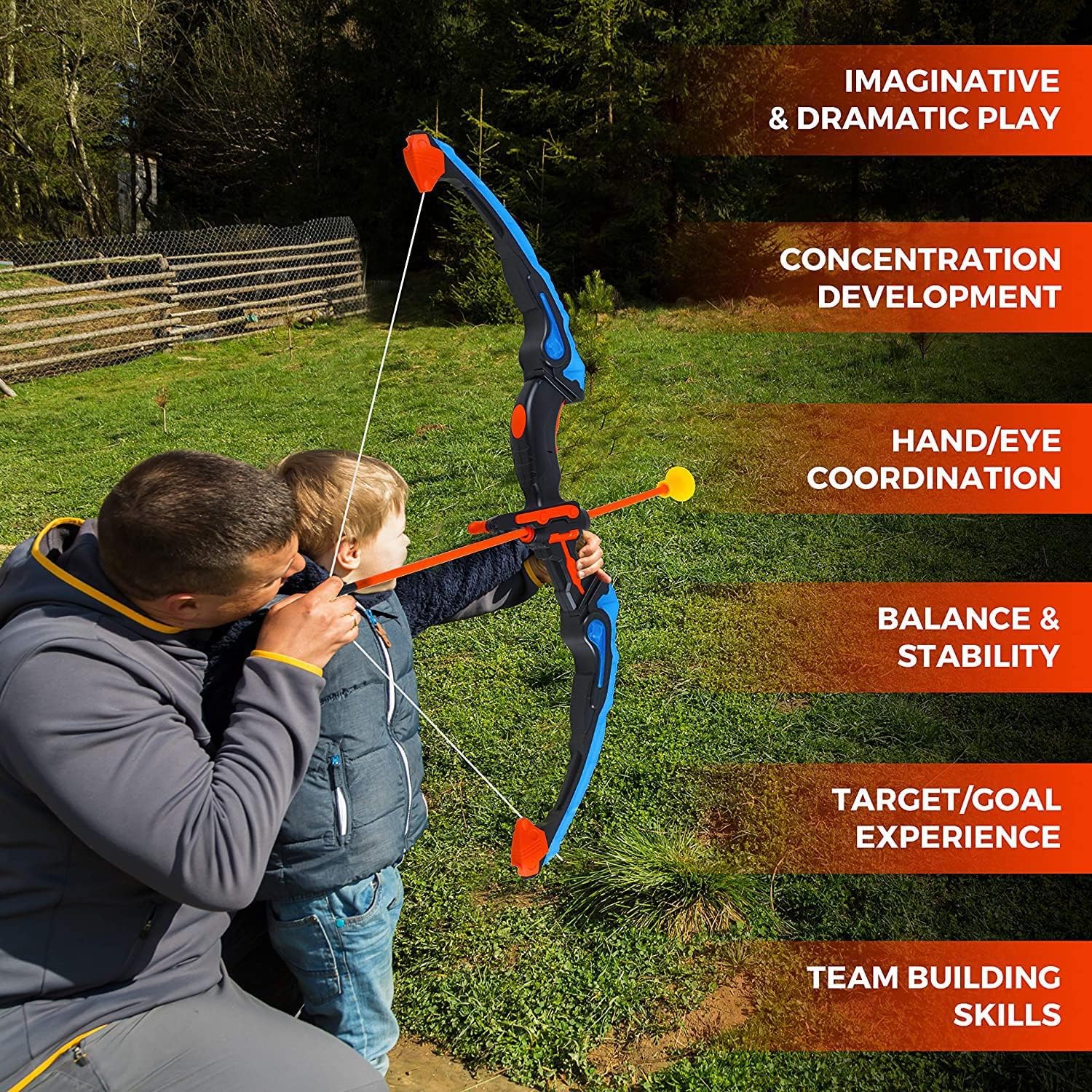TEC TAVAKKAL Kids Bow & Arrow Toy, Boys and Girls Basic Archery Set Outdoor Hunting Game with 3 Suction Cup Arrows, Target & Quiver Archery Toys with Light