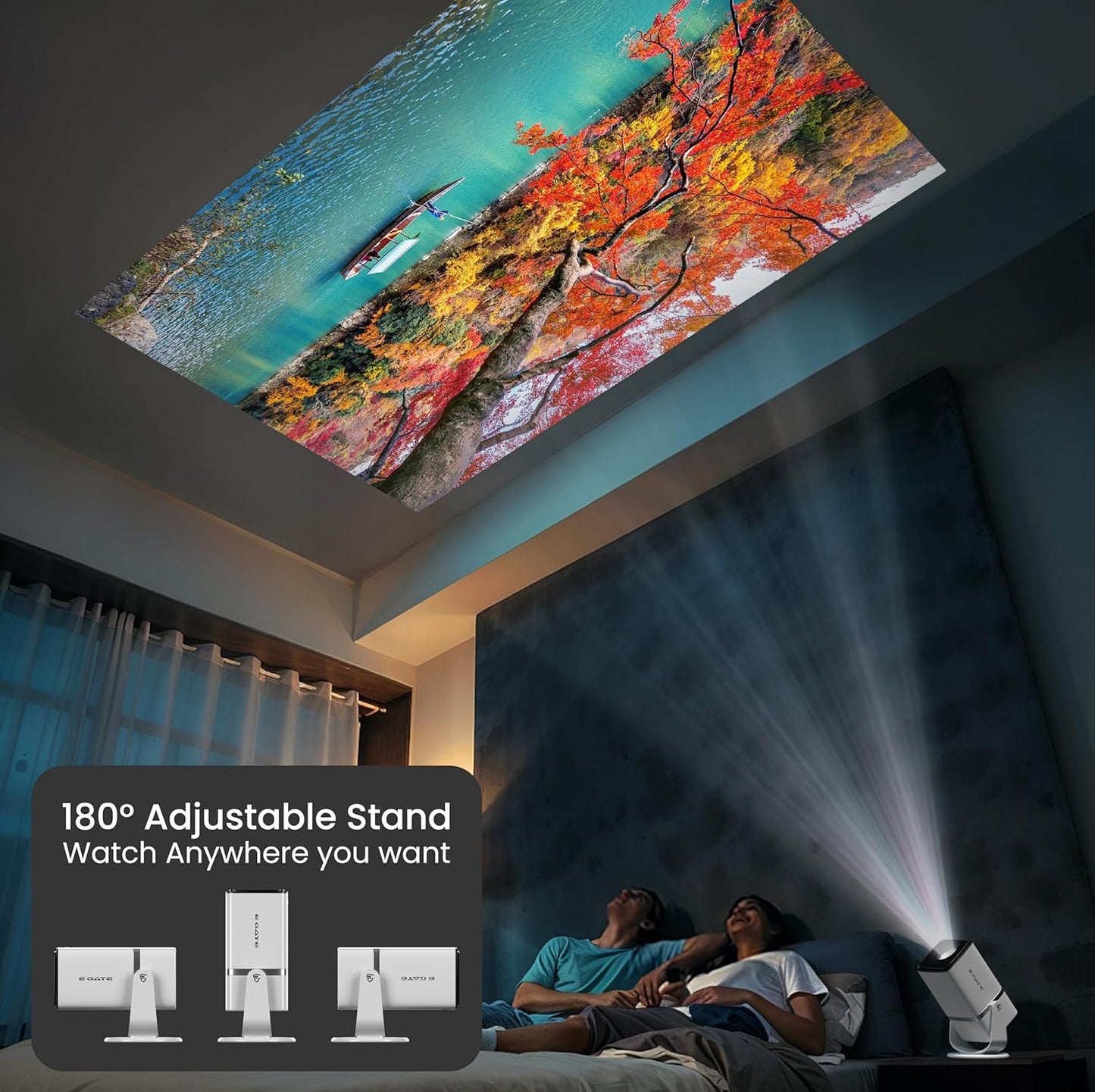 E GATE Atom 3X | Real Full HD 1080p Native, 13.0 Automatic Android Projector | 300 ISO | Rotatable Design | 4K HDR Support | Inbuilt Netflix, Prime | ARC-HDMI, USB, Wifi-6, BT, Screen Mirroring, Egate