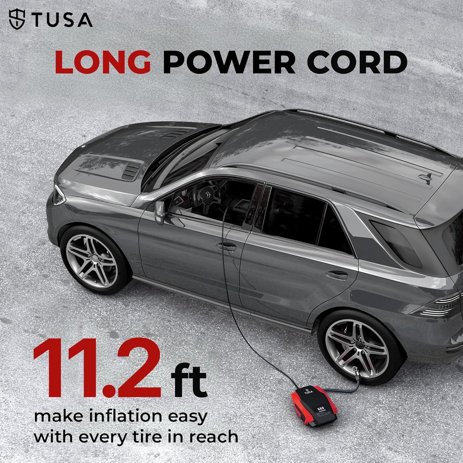 TUSA Tyre Inflator for Car - 150 PSI, 12V DC Portable Air Compressor with Digital Tire Pressure Gauge & LED Light | Car Accessories, Auto Air Pump for Cars, Motorcycle, Bicycles & Other Inflatables