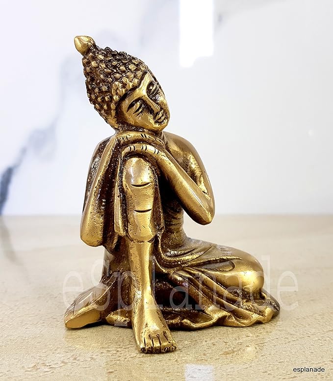 Buddha Showpiece for Home Decor | Brass Resting Buddha Statue for Living Room, Office Table | Tibetan Decorative Items, Antique Idol & Figurine for Room Decor | Housewarming Gifts