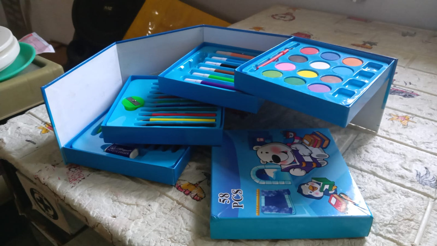 Color Pencil, Crayons, Water Color, Sketch Pen Art (58 Pcs Set) - Springkart 