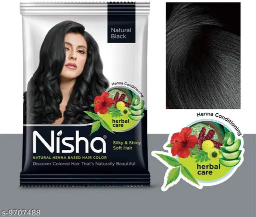 Nisha Natural Henna Based Hair Color Henna Conditioning Herbal Care silky & Shiny Soft Hair 10gm Pouch (Natural Black ,Pack of 10 Pouch)