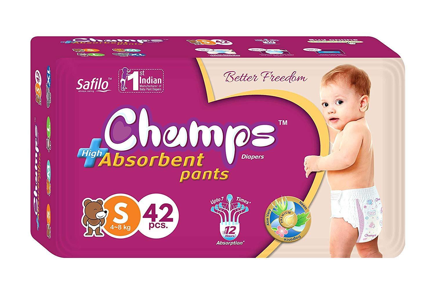 950 Premium Champs High Absorbent Pant Style Diaper Small Size 42 Pieces (950_small_42) - Springkart 